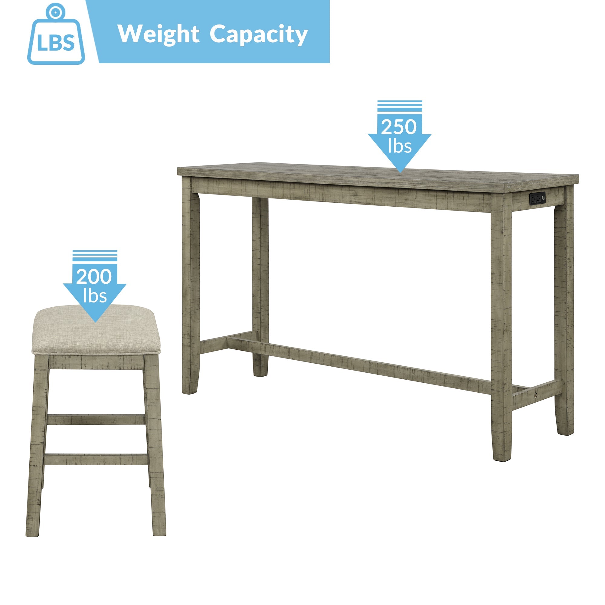 4 Pieces Counter Height Table with Fabric Padded Stools,Rustic Bar