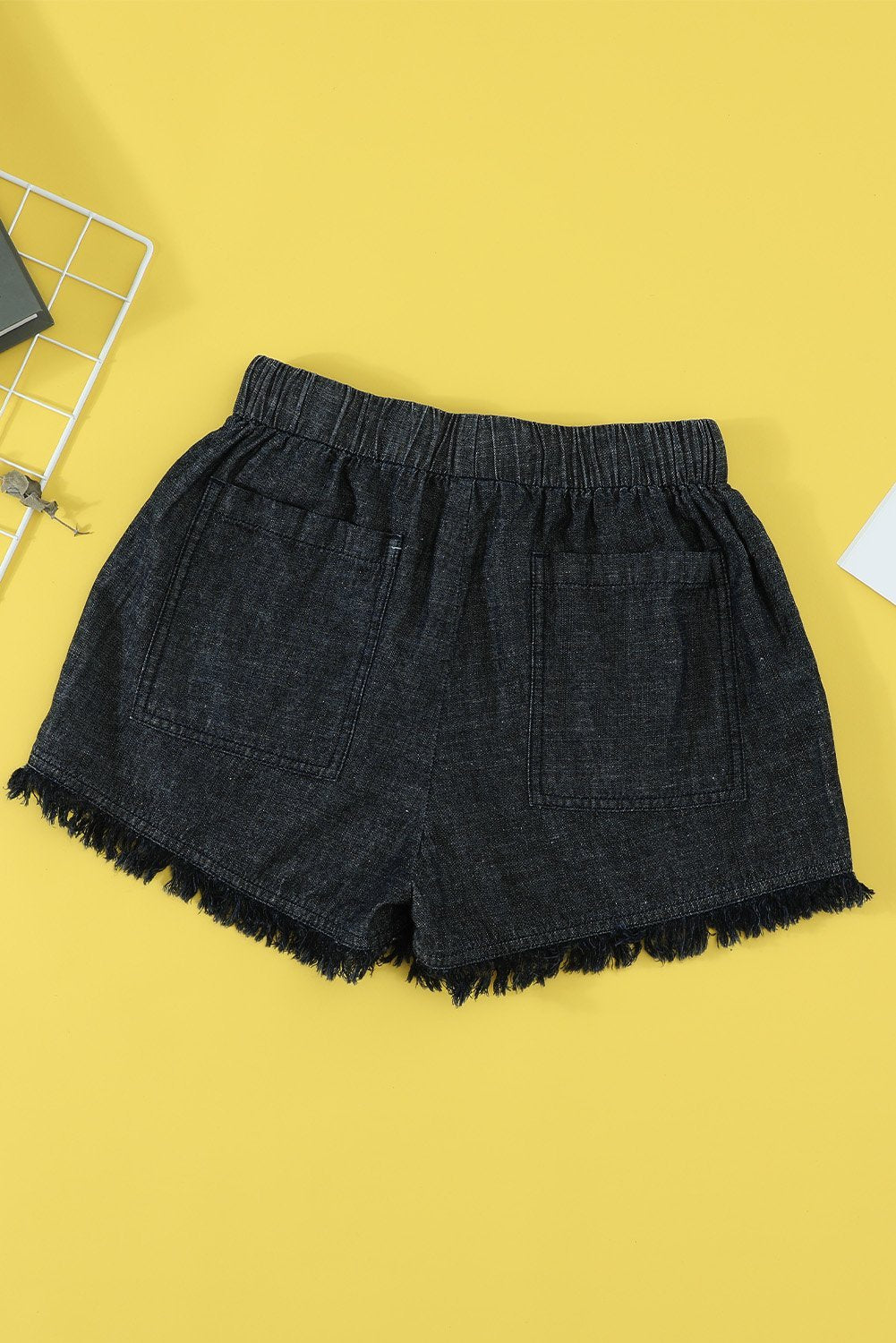 Casual Black Pocketed Frayed Denim Shorts - Horizon Bliss