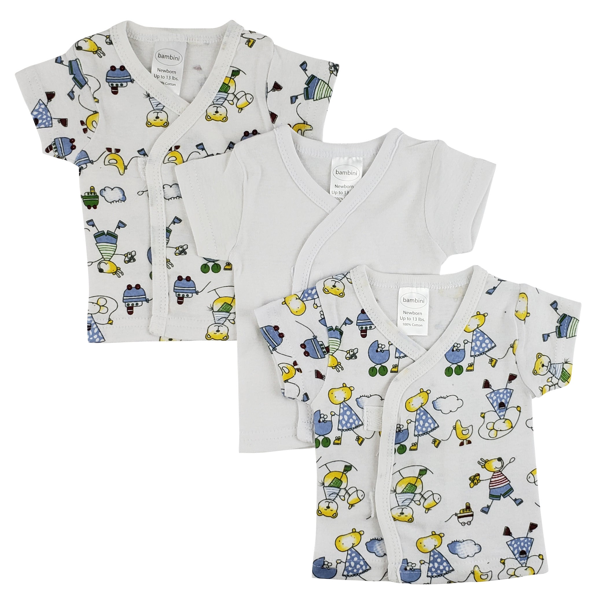 Bambini White Side Snap Short Sleeve Shirt - 3 Pack - Horizon Bliss