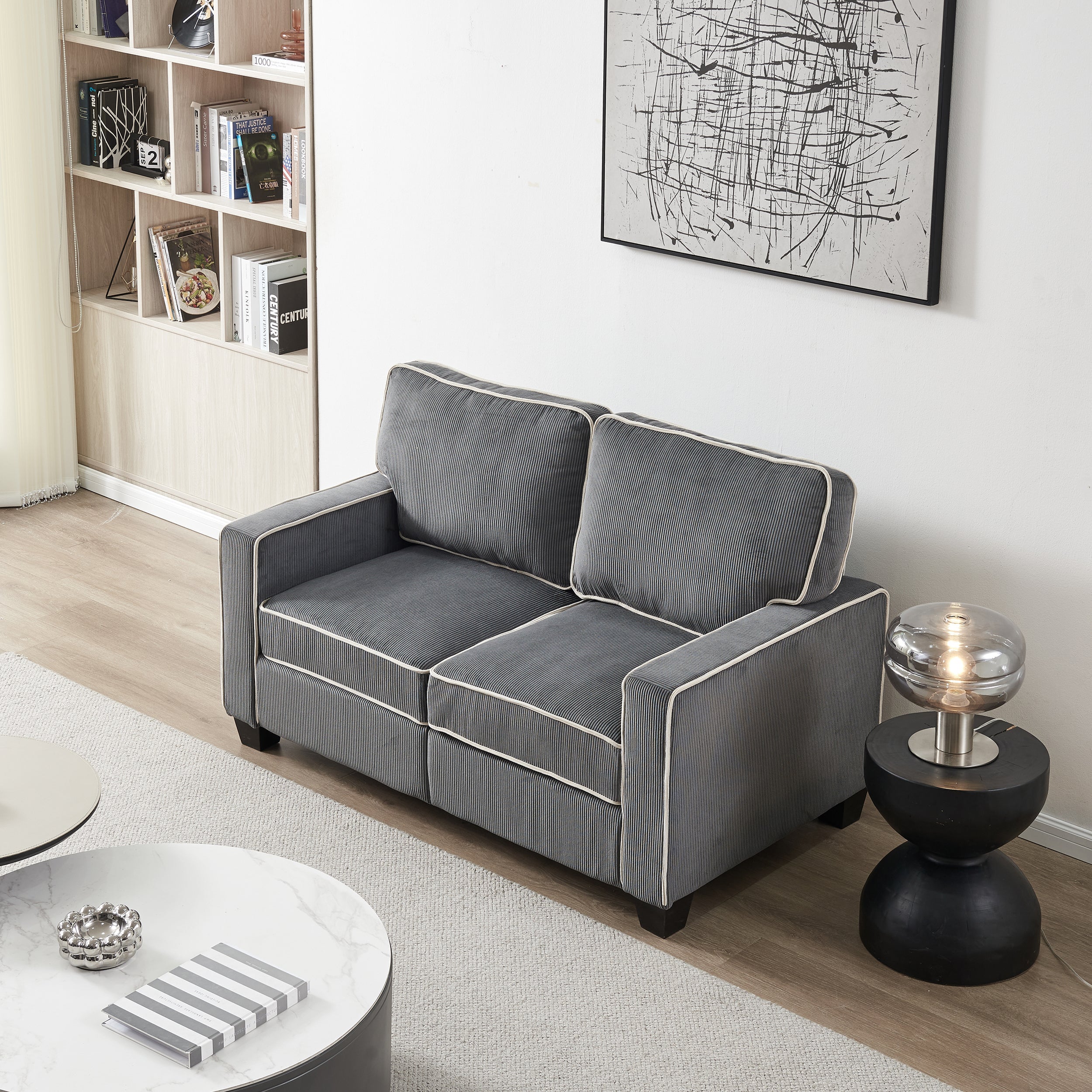 Living Room Sofa Loveseat with Storage Dark Grey Corduroy