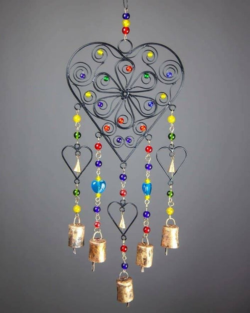 Beaded Heart colored glass chime