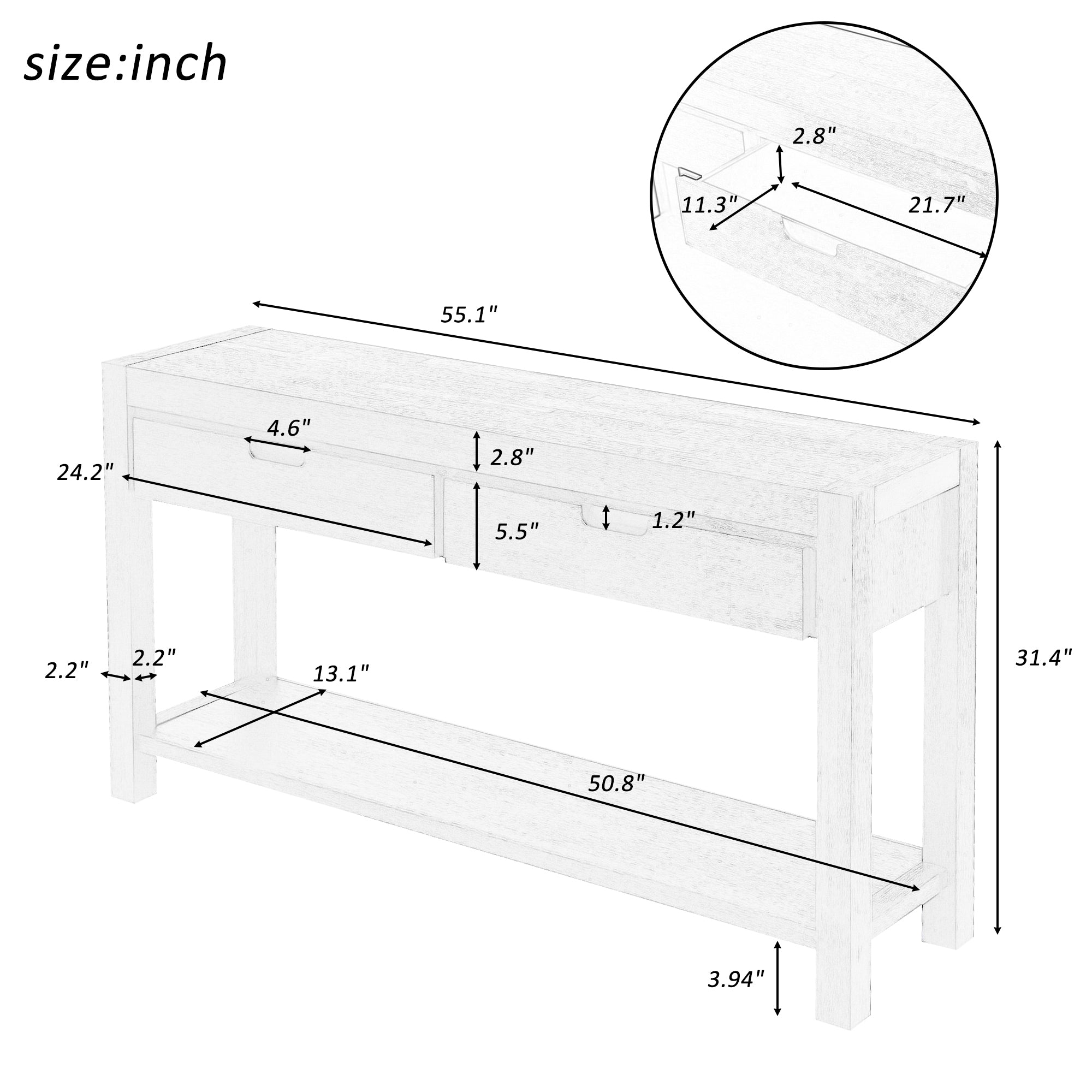 Console Table Entryway Table for Hallway Living Room with 2 Drawers