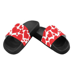 Mens Slide Sandals,      Love Red Hearts - Horizon Bliss