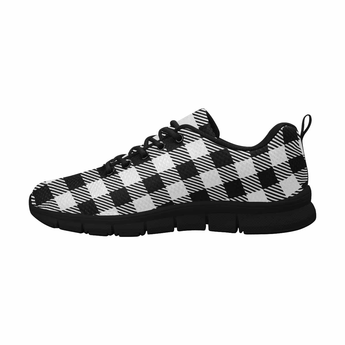 Sneakers For Men, Buffalo Plaid Black And White Running Shoe - Horizon Bliss