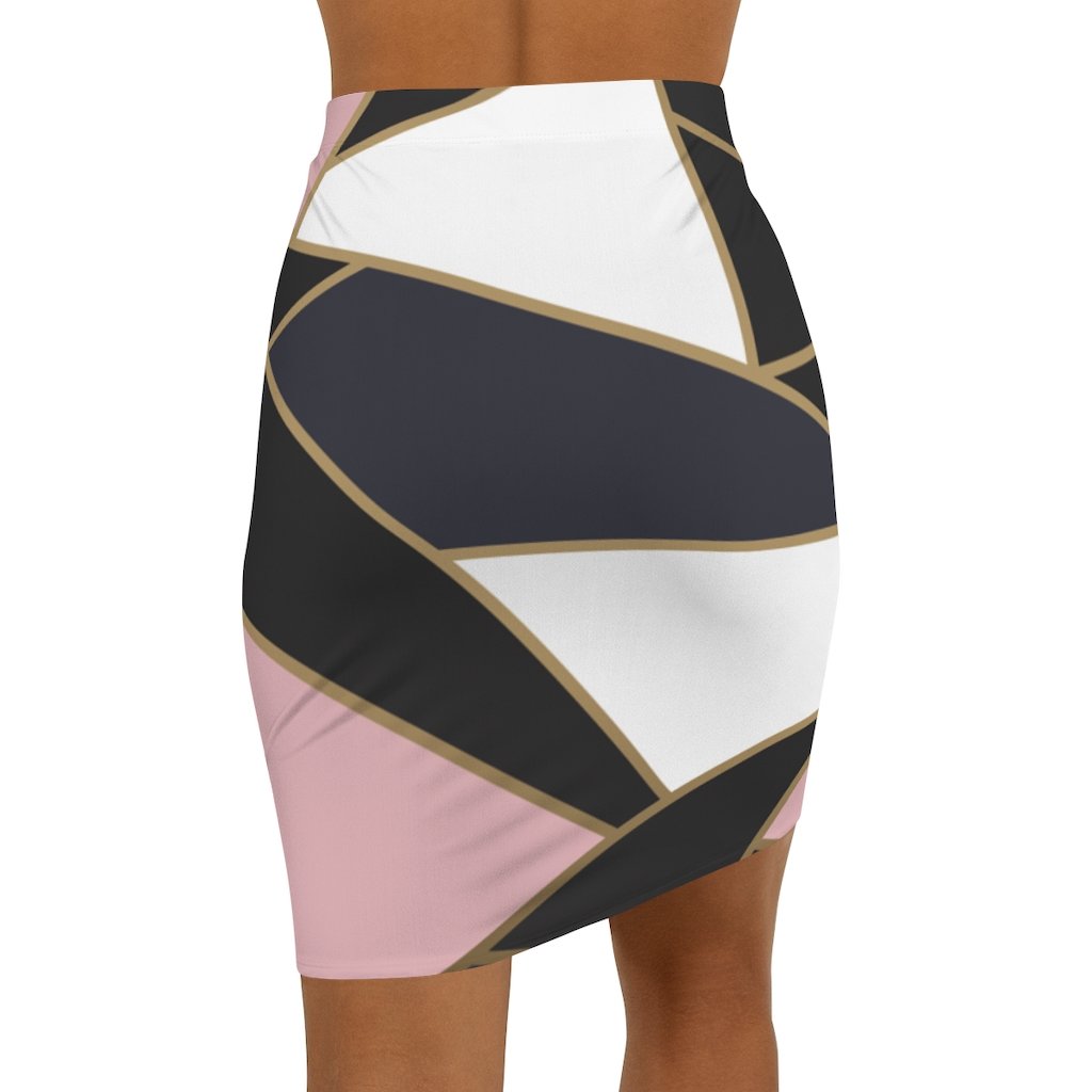 Womens Pencil Skirt, High Waist, Trio Black/white Pink, S040713 - Horizon Bliss