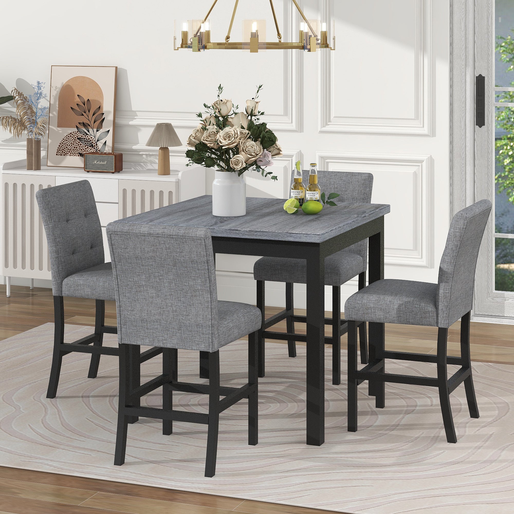 5-Piece Counter Height Dining Set Wood Square Dining Room Table and - Horizon Bliss