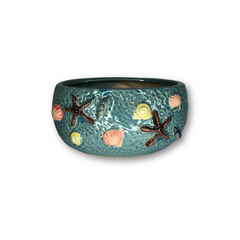 Blue Oval Pot with Raised Sea Shells