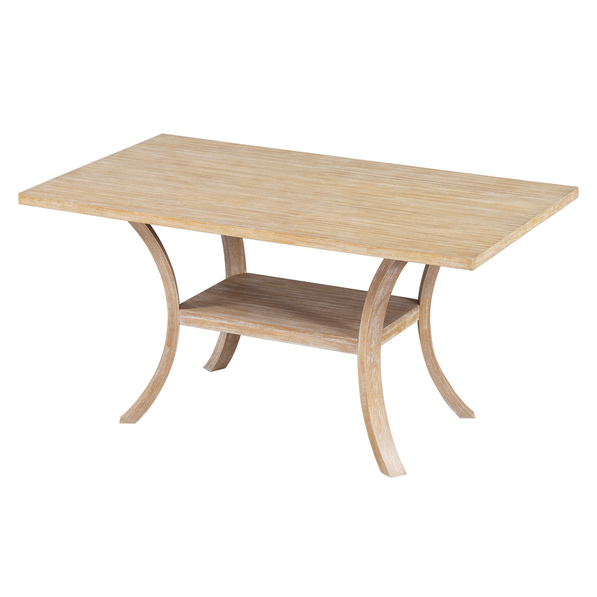 6-Piece Wood Dining Table Set with Storage Shelf and Curved Legs,