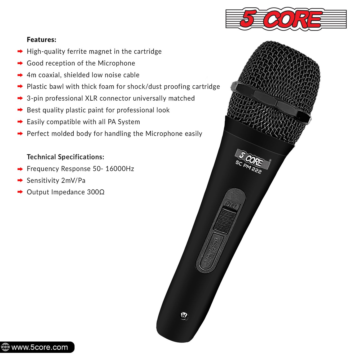 5 Core Microphone XLR Dynamic Karaoke Singing Handheld Microfono