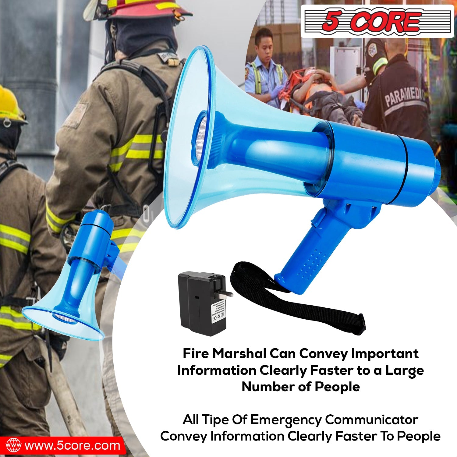 5Core Megaphone Portable 50W Bullhorn w Siren LED Light Adjustable - Horizon Bliss