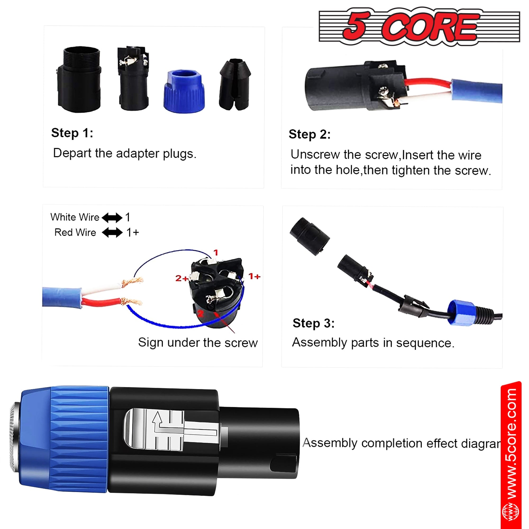 5 Core Speakon Adapter • High Quality Audio Jack Male Audio Pin •