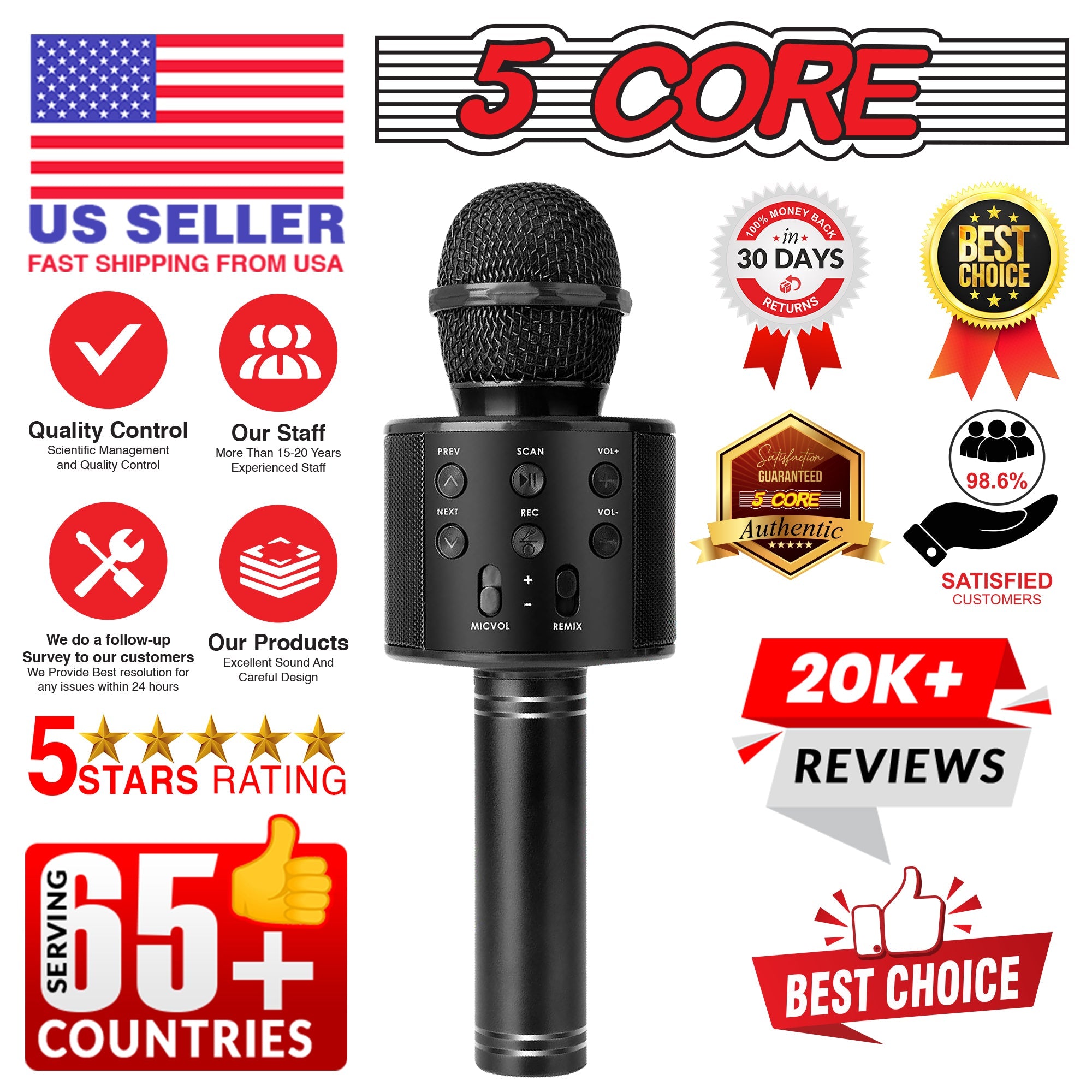 5Core Karaoke Microphone Bluetooth Mic Portable Handheld Wireless