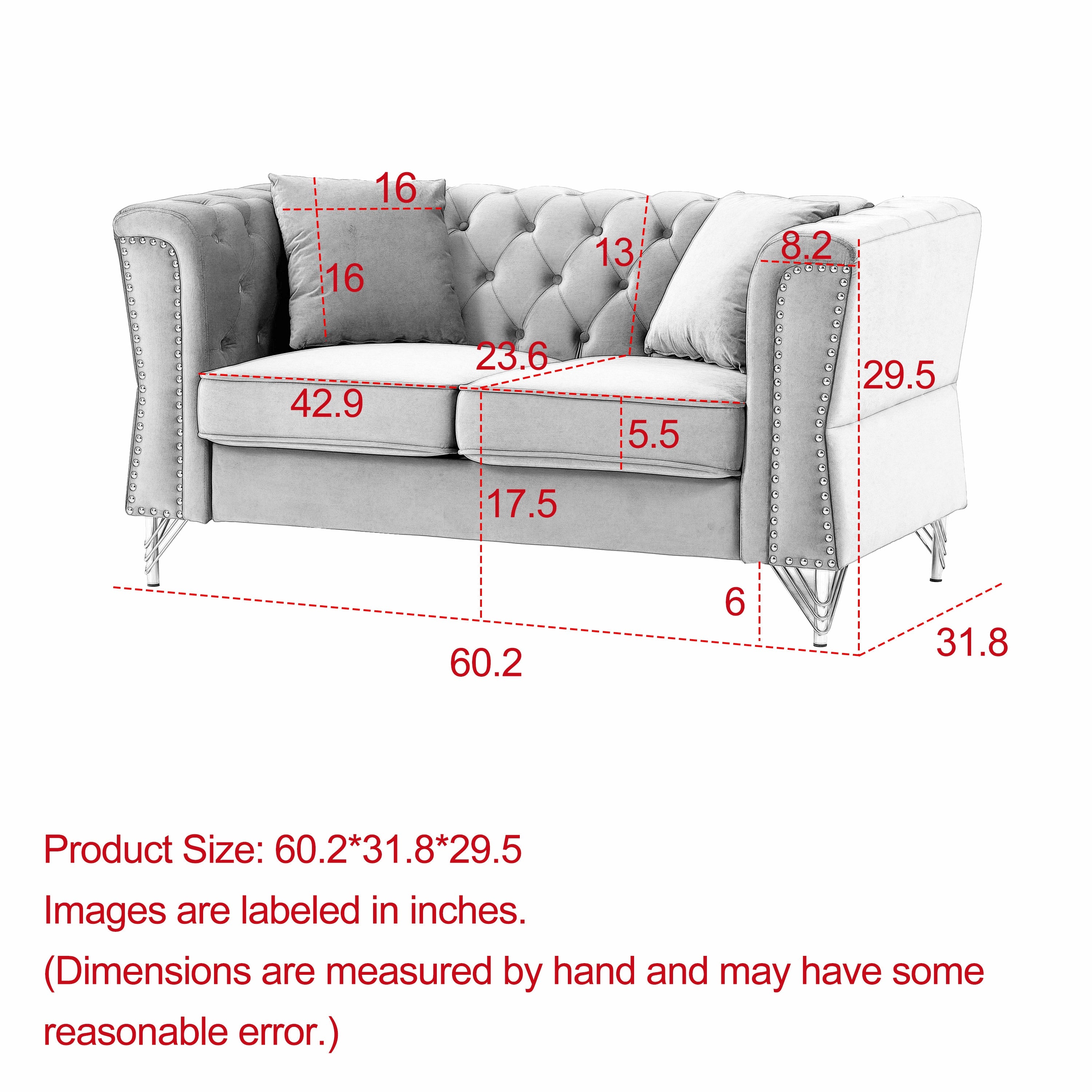 60.2" Chesterfield Sofa Beige Velvet for Living Room, 2 Seater Sofa - Horizon Bliss