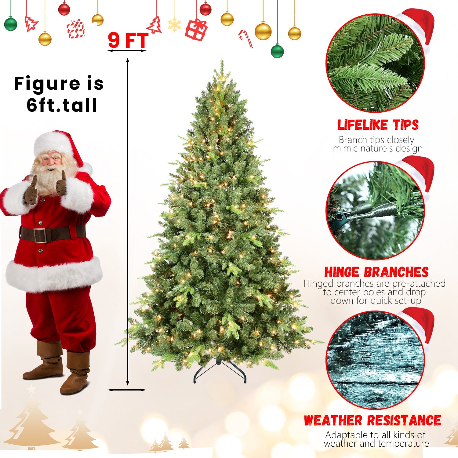 9FT Artificial Christmas Tree with 3509 PE&PVC Mixed Branch Tips,