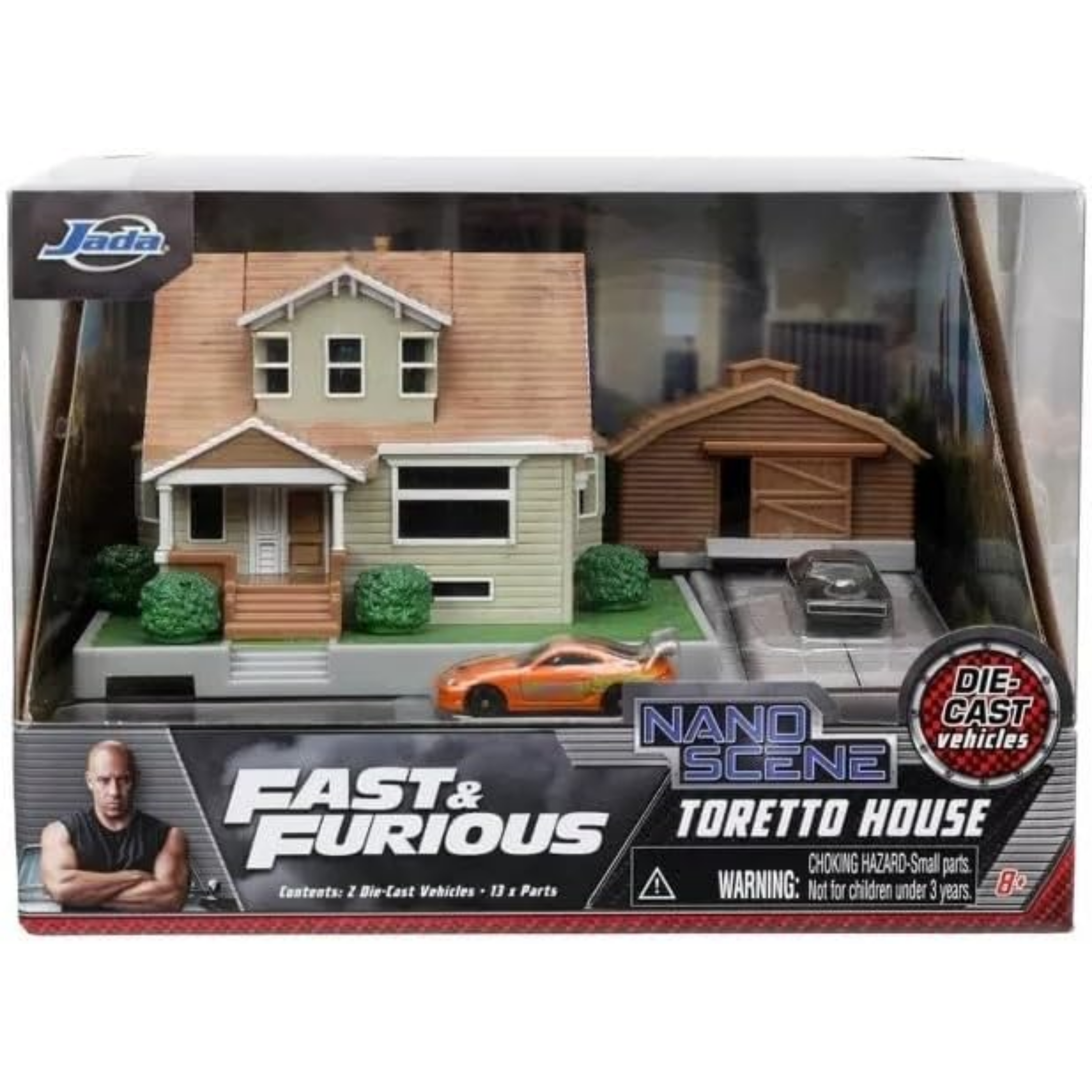 Fast & Furious Nano Hollywood Rides Dom Toretto's House Display Diorama with Two 1.65" Die-cast Cars, Toys for Kids and Adults (33668) - Horizon Bliss