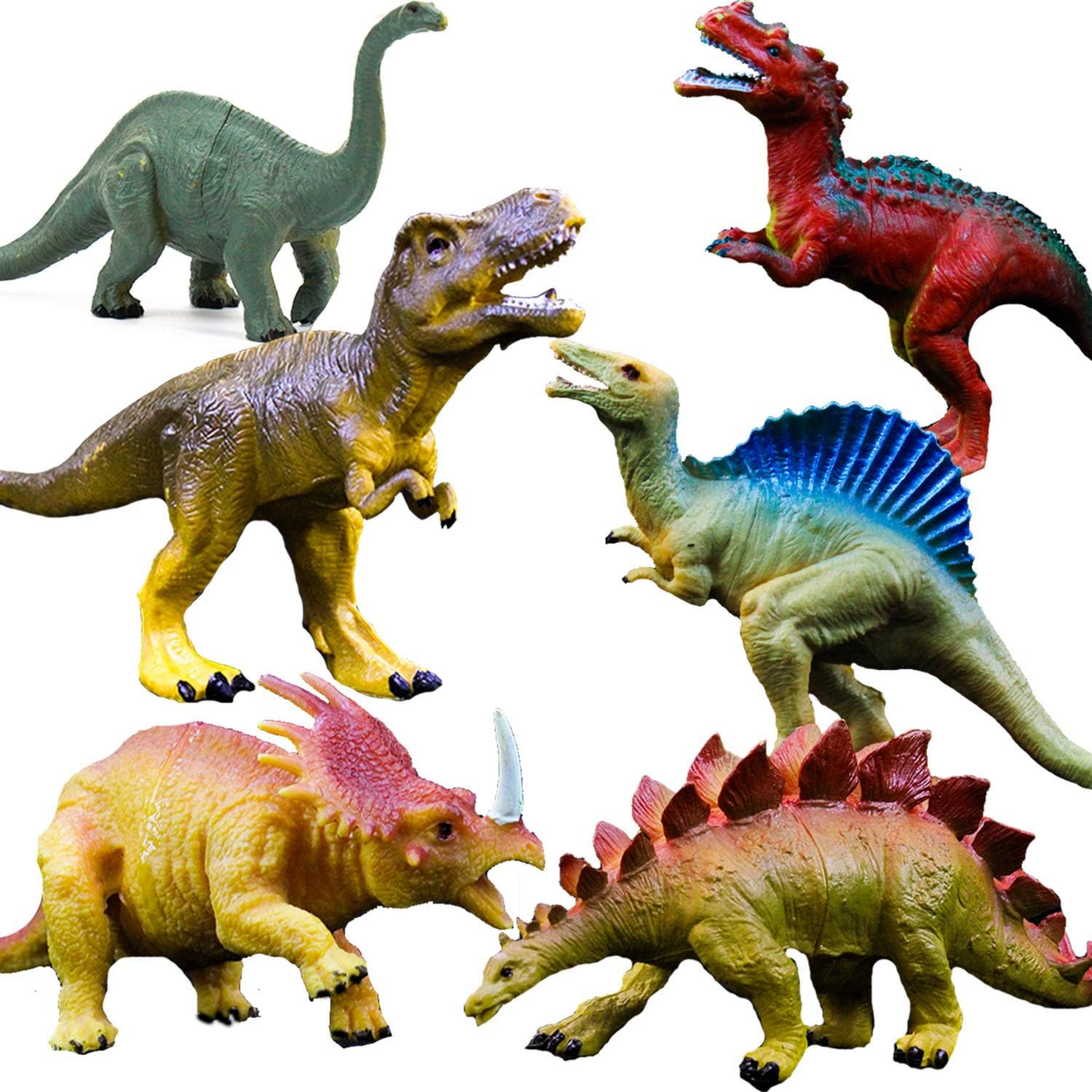 Dinosaur Toys, Plastic Dinosaur Figure Set Including T-Rex, Stegosaurus, Monoclonius, Ideal for Kids and Toddler Education, 6 to 7 Inch Large Size, 6 Pack - Horizon Bliss