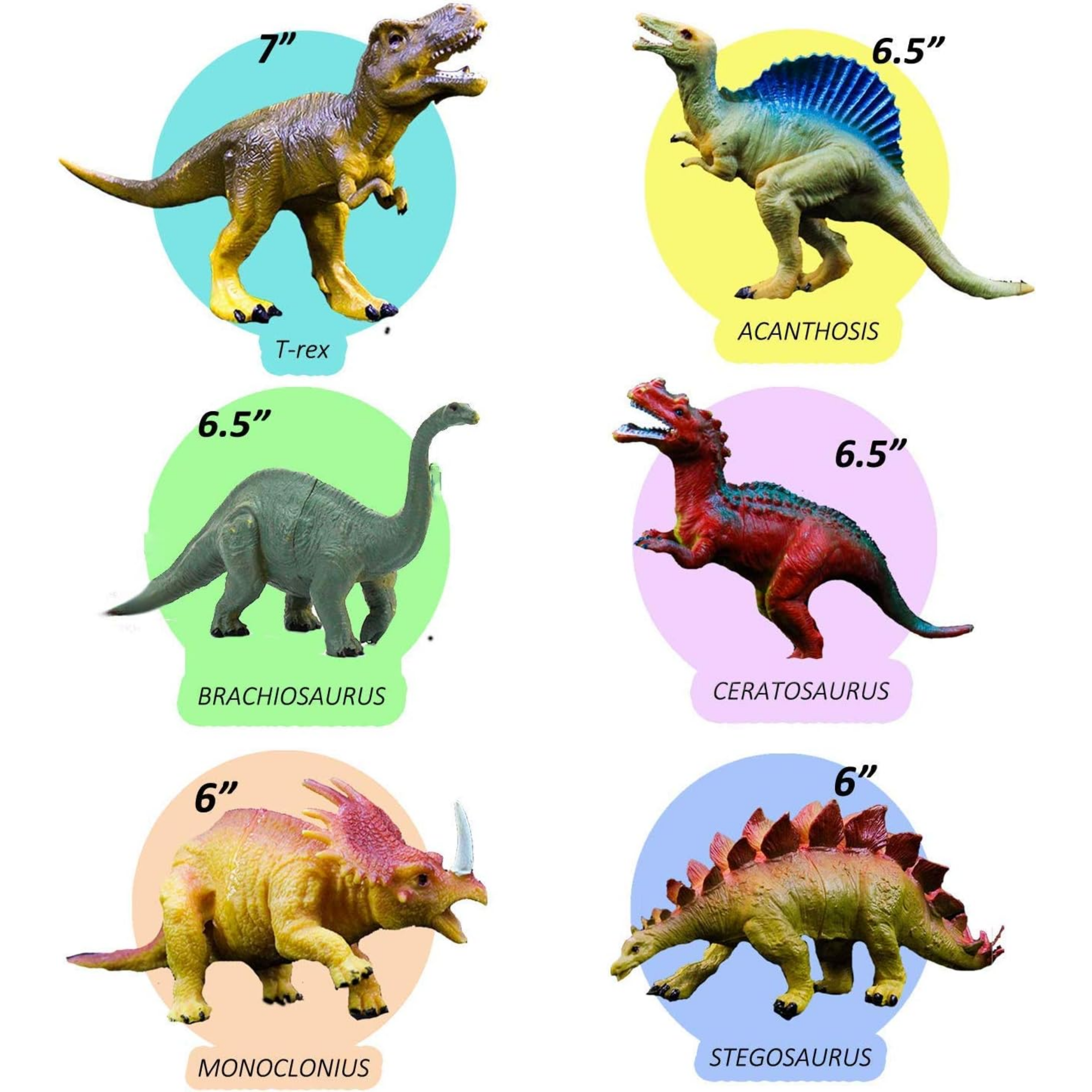 Dinosaur Toys, Plastic Dinosaur Figure Set Including T-Rex, Stegosaurus, Monoclonius, Ideal for Kids and Toddler Education, 6 to 7 Inch Large Size, 6 Pack - Horizon Bliss