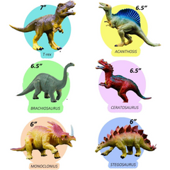 Dinosaur Toys, Plastic Dinosaur Figure Set Including T-Rex, Stegosaurus, Monoclonius, Ideal for Kids and Toddler Education, 6 to 7 Inch Large Size, 6 Pack - Horizon Bliss