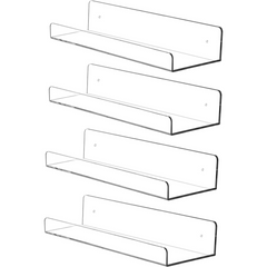 15" Invisible Acrylic Floating Wall Ledge Shelf, Wall Mounted Nursery Kids Bookshelf, Invisible Spice Rack, Clear 5MM Thick Bathroom Storage Shelves Display Organizer, 15" L,Set of 4 - Horizon Bliss