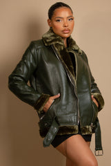 Faux Fur Collar Aviator Jacket (11729) - Horizon Bliss