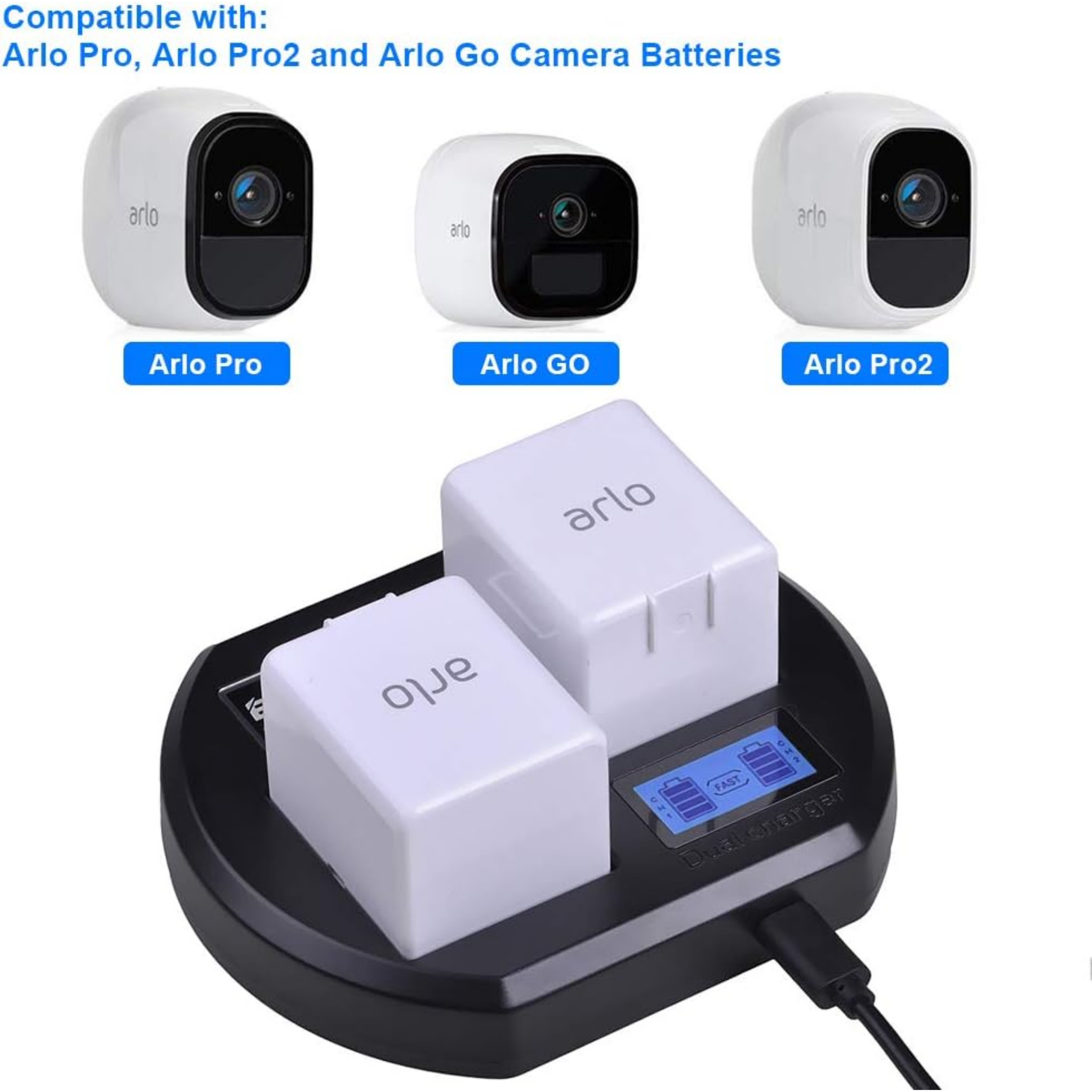 LCD Dual Arlo Pro 2 Battery Charger Station Replacement for Arlo Pro,Arlo Pro 2 & Arlo Go Rechargeable Battery Charger - Horizon Bliss