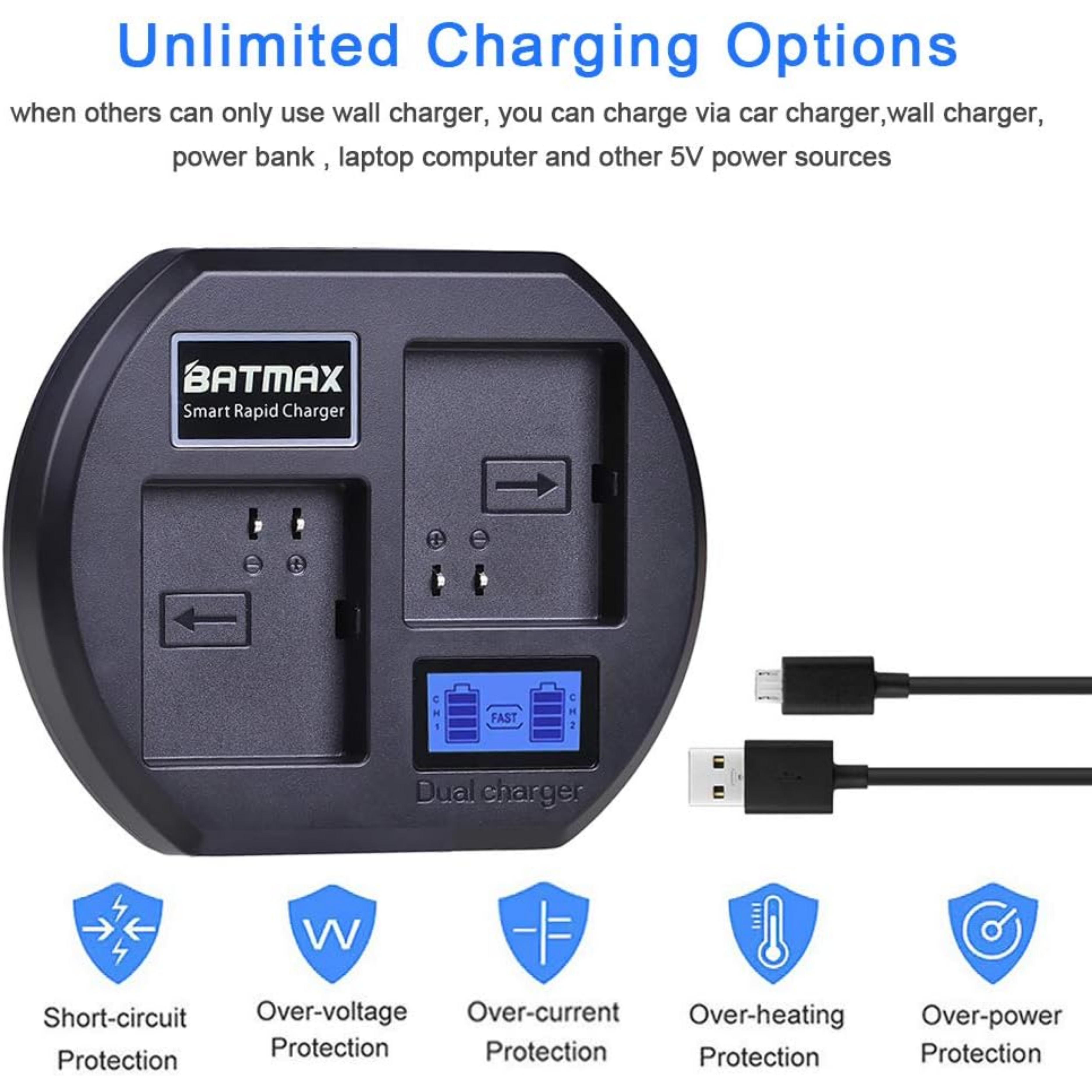 LCD Dual Arlo Pro 2 Battery Charger Station Replacement for Arlo Pro,Arlo Pro 2 & Arlo Go Rechargeable Battery Charger - Horizon Bliss