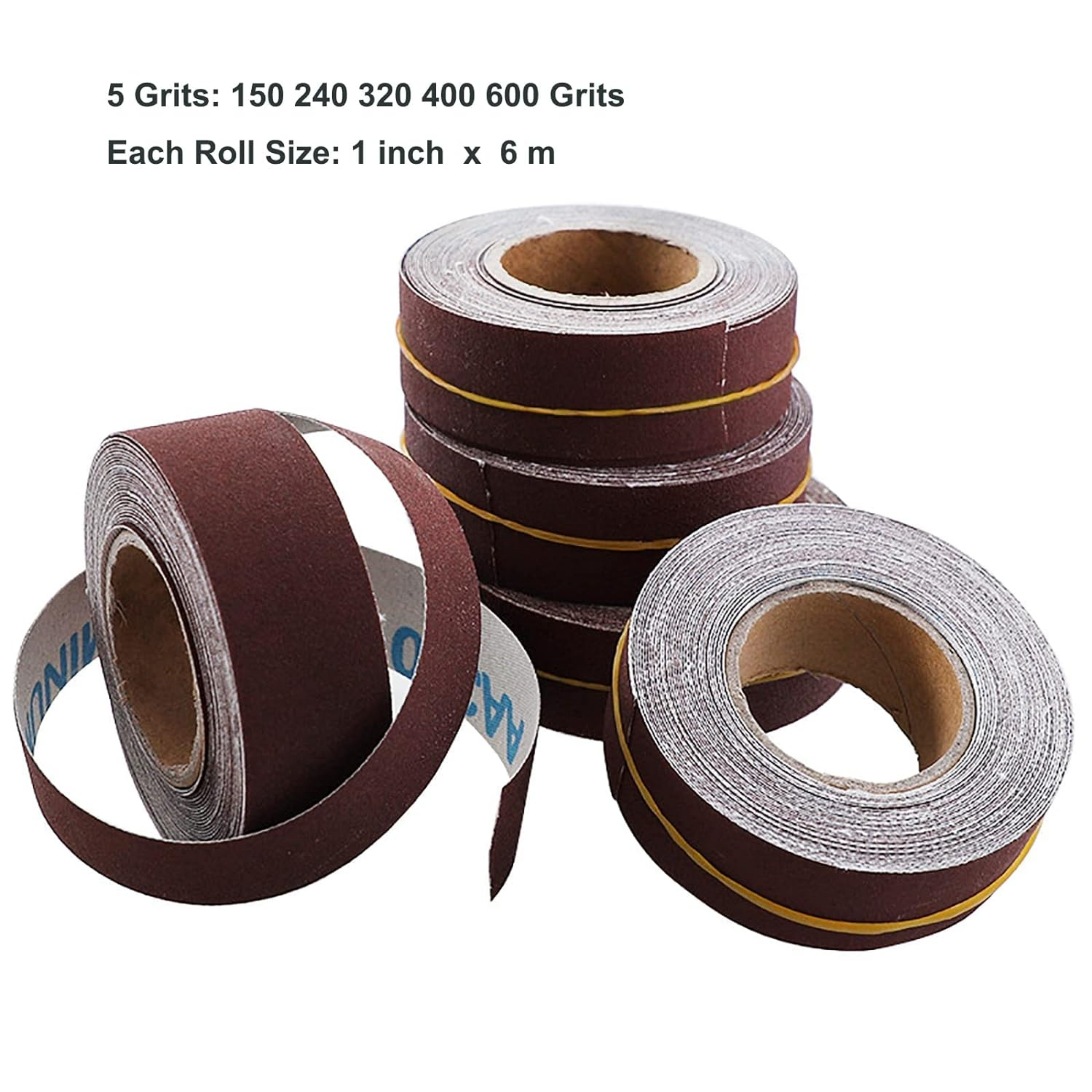 Emery Cloth Roll, 5 Grits Abrasive Sand Paper Set, 150 240 320 400 600 Grit Sandpaper Rolls for Wood Metal Polishing with Dispenser, Each Roll (6M) - Horizon Bliss