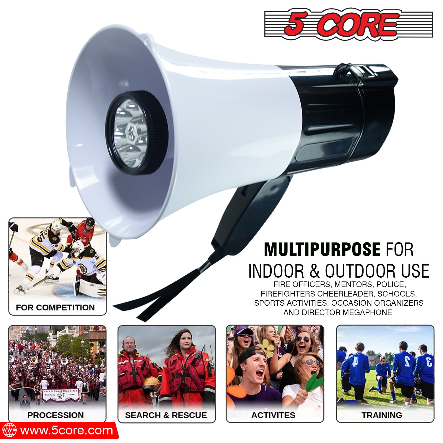 5 Core Megaphone Portable 30W BullhornSiren w LED Adjustable Volume - Horizon Bliss