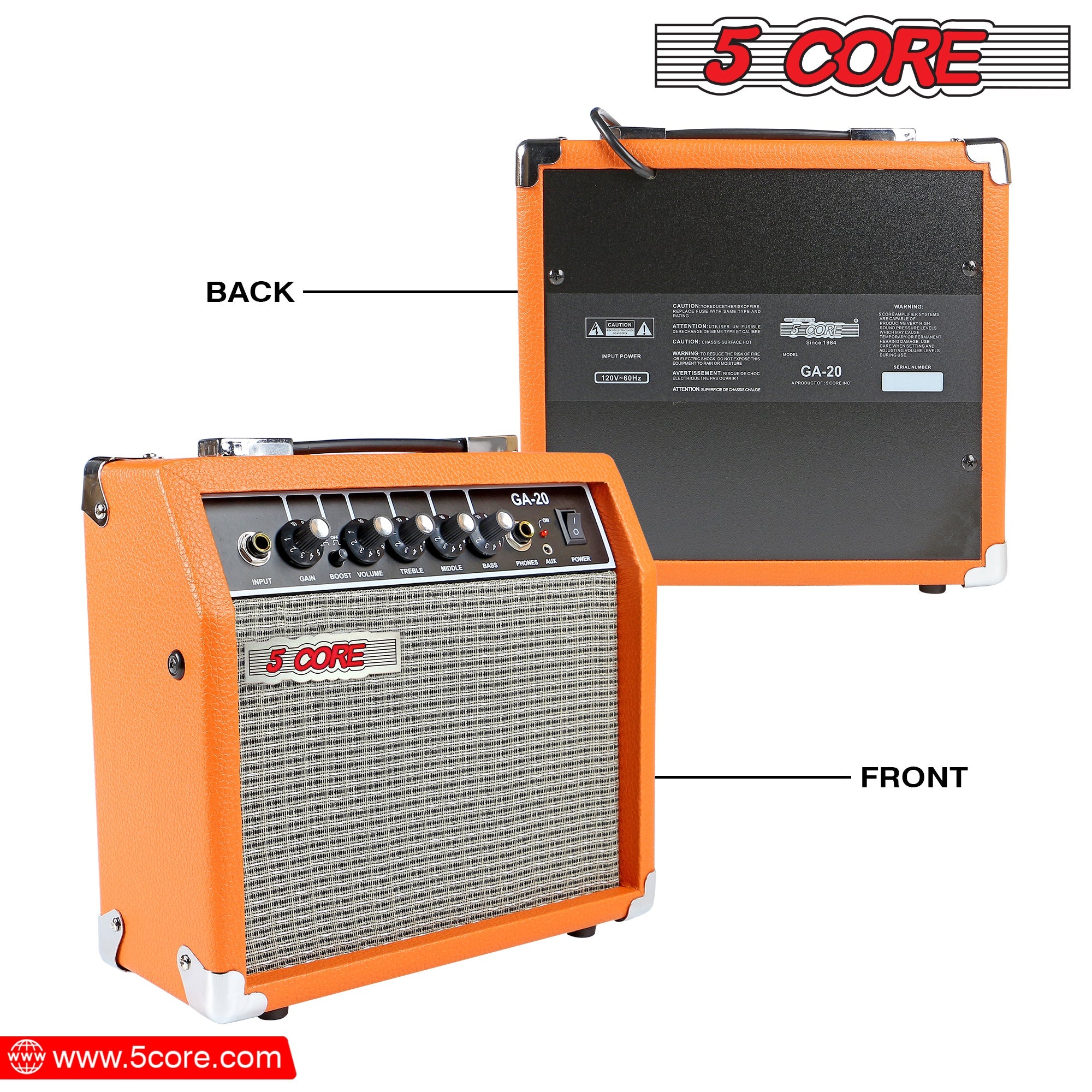 5 Core Mini Guitar Amp Orange 20W Portable Electric Bass Amplifier w - Horizon Bliss