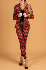 Elegant pepita patterned trouser suit Miriama, black and red - Horizon Bliss