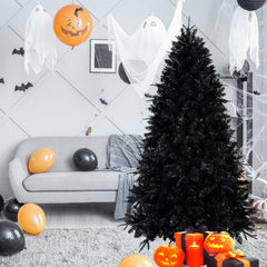 8ft Pre-Lit Black Christmas Tree, Full Halloween Xmas Artificial Tree