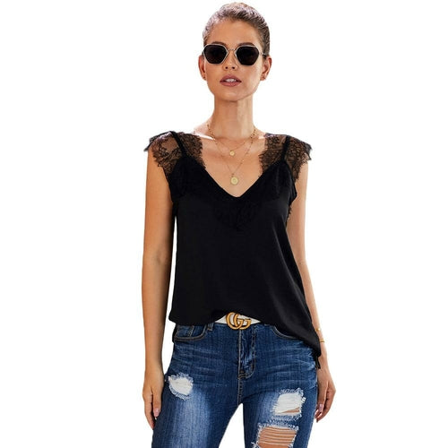 Women Summer Sexy Basic Lace Camisole Summer Knit Tank Top V Neck - Horizon Bliss