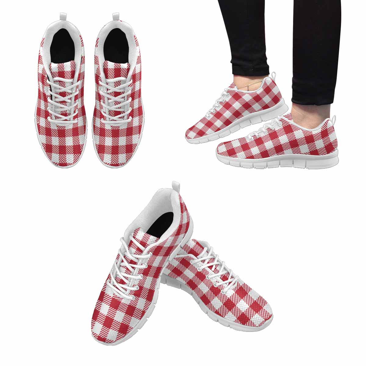 Sneakers For Men,   Buffalo Plaid Red And White - Running Shoes Dg863 - Horizon Bliss