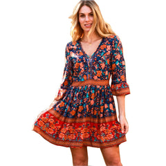 Boho Printed Vintage Dress - Horizon Bliss