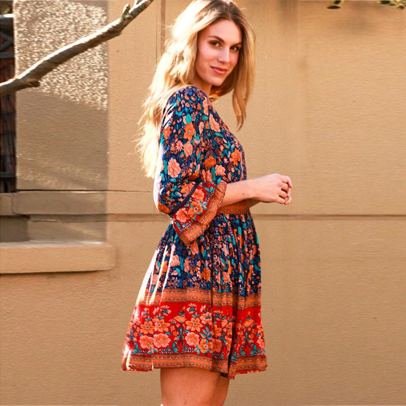 Boho Printed Vintage Dress - Horizon Bliss