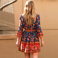 Boho Printed Vintage Dress - Horizon Bliss