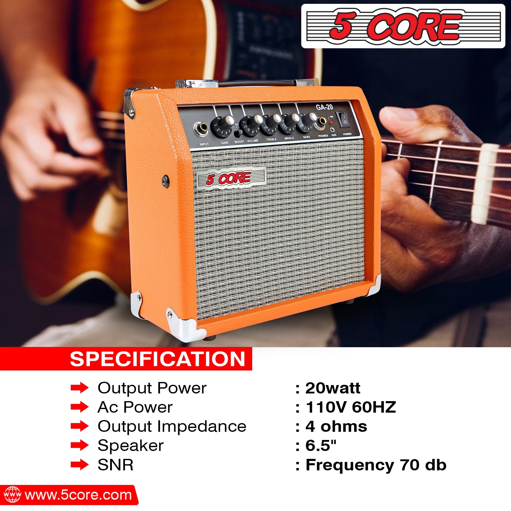 5 Core Mini Guitar Amp Orange 20W Portable Electric Bass Amplifier w - Horizon Bliss