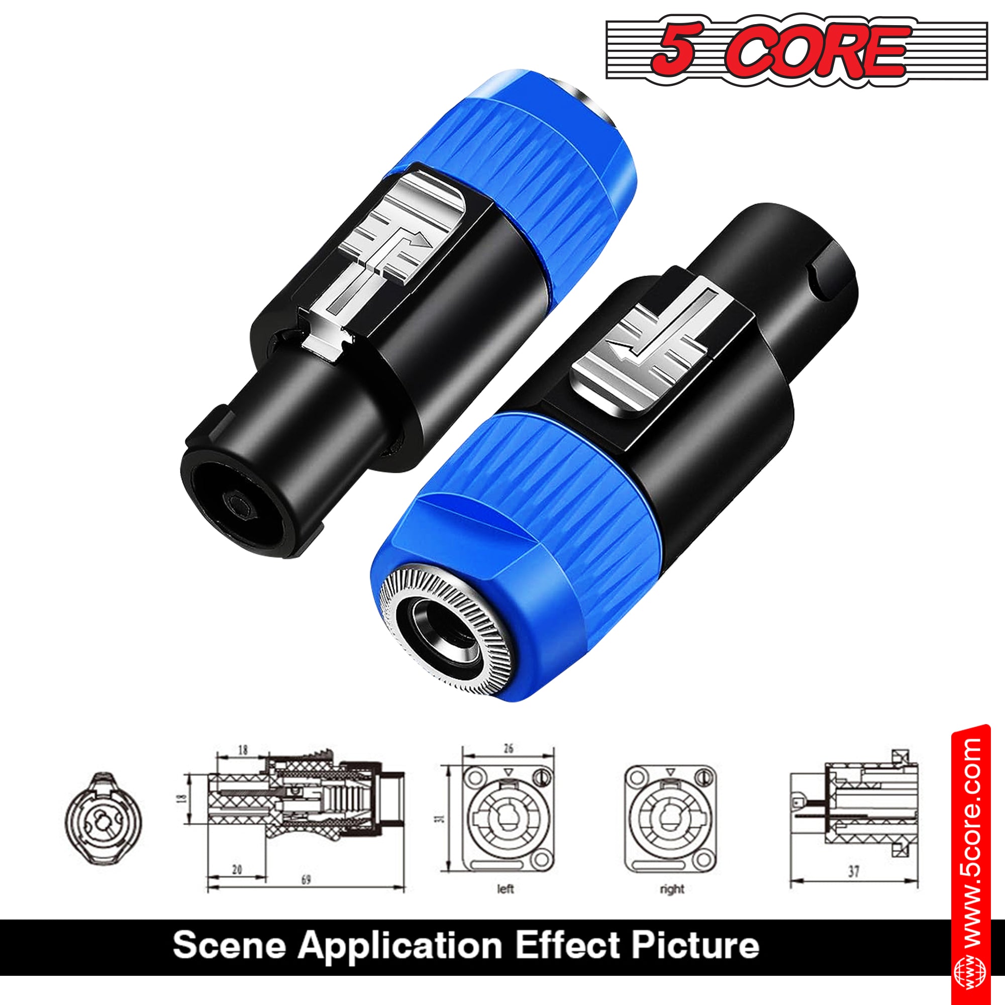 5 Core Speakon Adapter • High Quality Audio Jack Male Audio Pin •