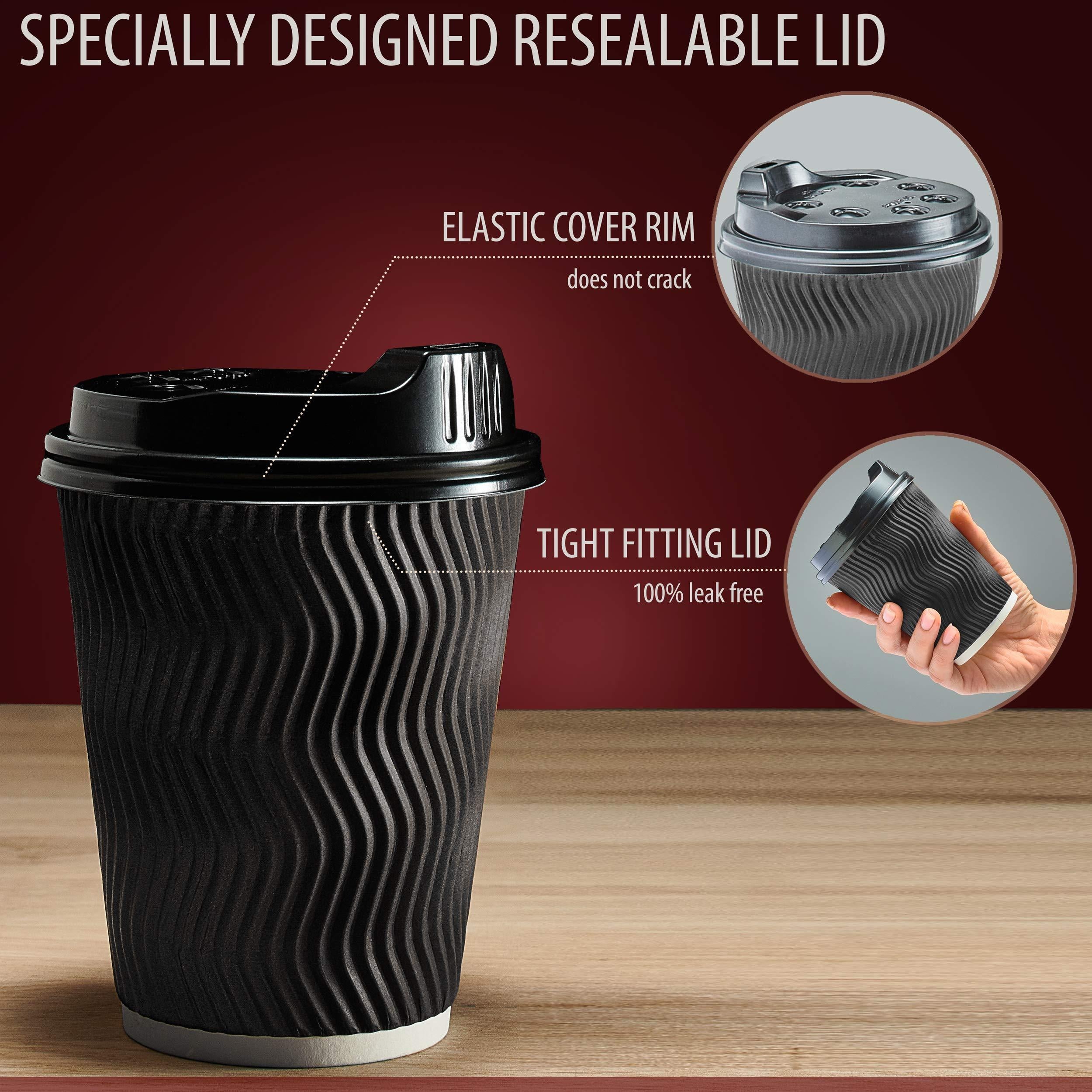 Insulated Disposable Coffee Cups with Lids & Straws 12 oz 100 Packs - Horizon Bliss