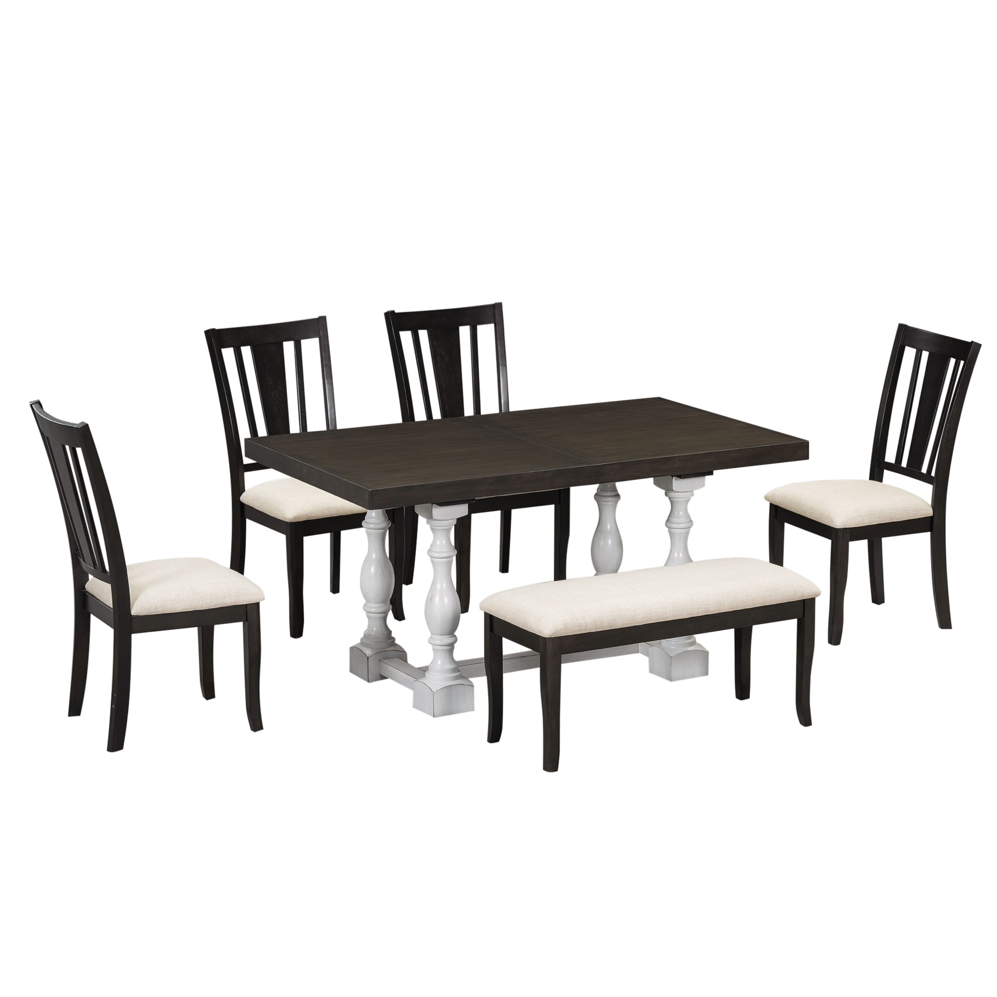 Traditional 6-Piece 78inch Trestle Extendable Dining Table Set with