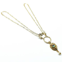 14 CT Gold-Filled Hammered Green Crystal Open Circle Filigree Necklace