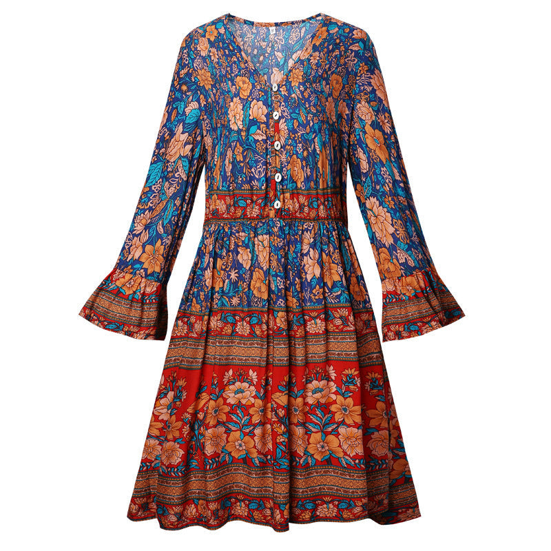 Boho Printed Vintage Dress - Horizon Bliss