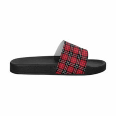 Mens Slide Sandals,      Buffalo Plaid Red And Black - Horizon Bliss