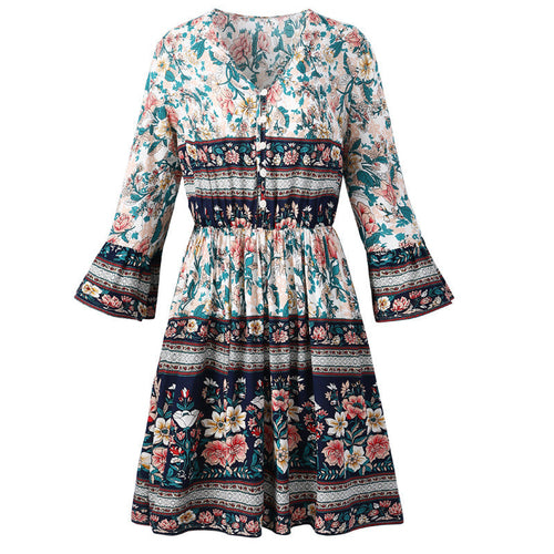 Boho Printed Vintage Dress - Horizon Bliss