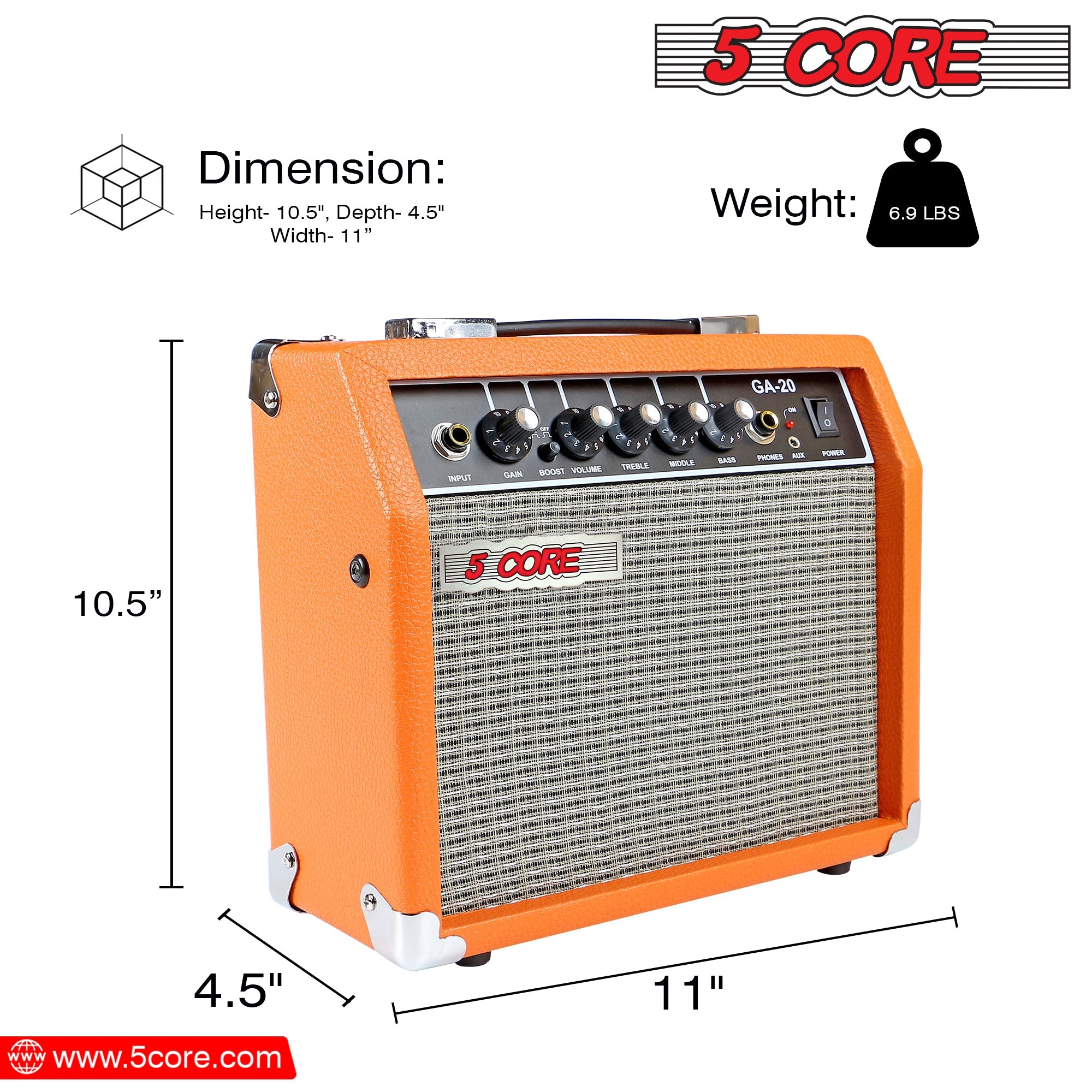 5 Core Mini Guitar Amp Orange 20W Portable Electric Bass Amplifier w - Horizon Bliss