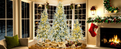 7.5FT Pre-Lit Spruce Snow Flocked Christmas Tree, Artificial Hinged