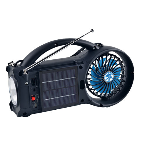 Solar Power Bluetooth Speaker with FM Radio / LED Torch Light / Fan - Horizon Bliss