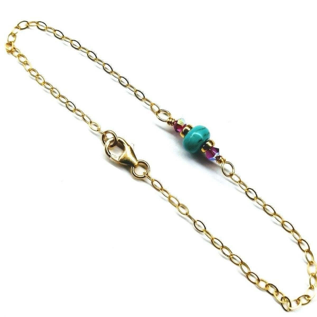 14K Gold Filled Pink and Turquoise Gemstone Dainty Bracelet - Horizon Bliss