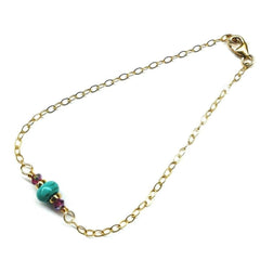 14K Gold Filled Pink and Turquoise Gemstone Dainty Bracelet - Horizon Bliss