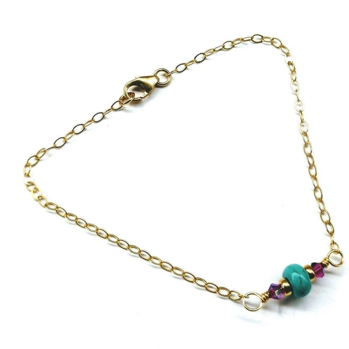 14K Gold Filled Pink and Turquoise Gemstone Dainty Bracelet - Horizon Bliss